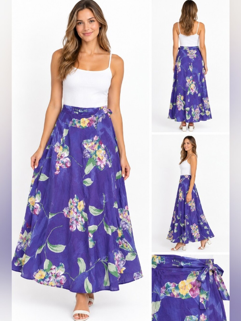 Ytk Vintage.100% Silk.Ralph Lauren Size 4.Purple Floral Maxi Skirt.